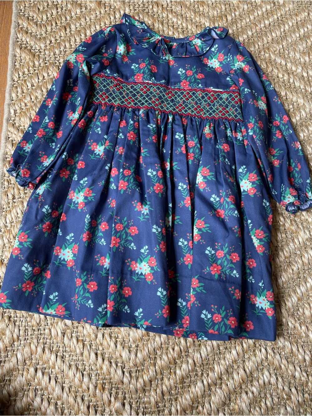 Smockingbird 3T smocked dress blue red and green